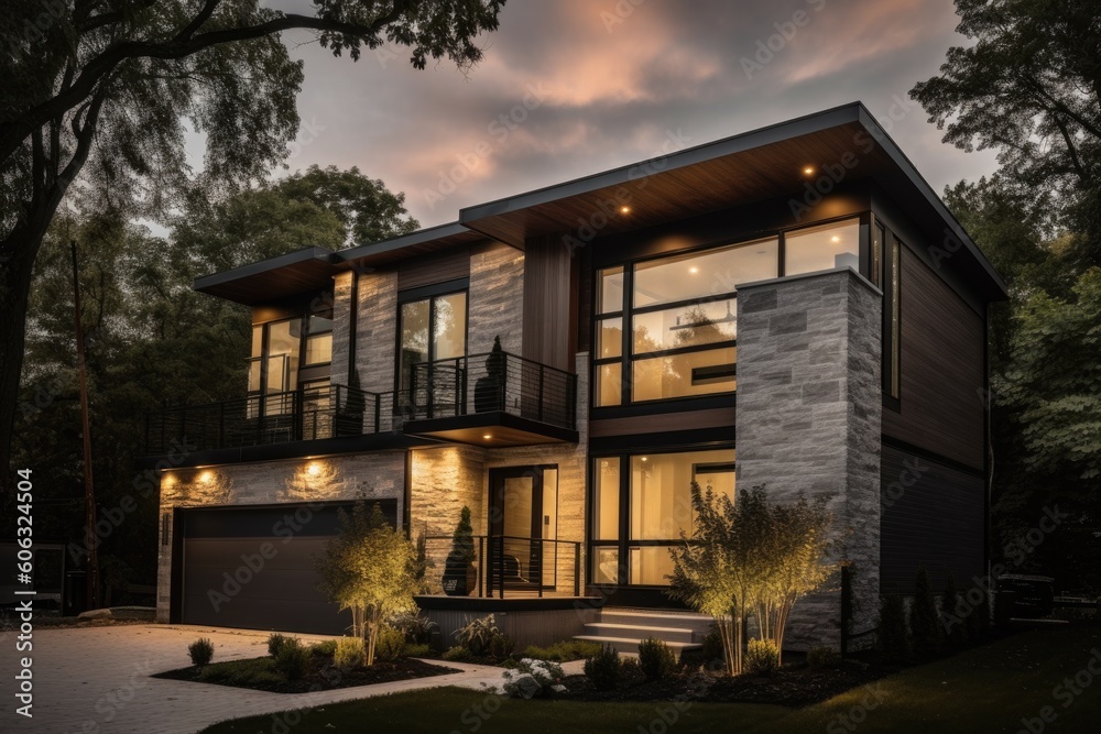 Fototapeta premium custom-built home with sleek and modern design, featuring a variety of smart home products, created with generative ai