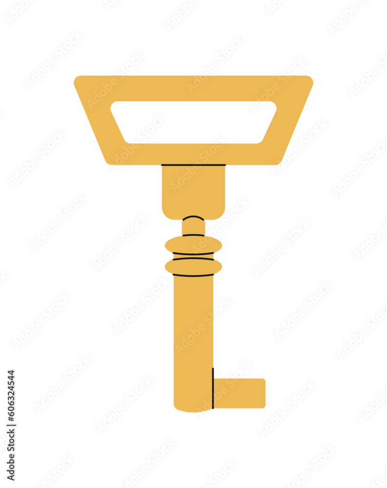Door key concept. Icon for website. Golden key for home or house. Security and safety for real estate and house. Poster or banner. Cartoon flat vector illustration isolated on white background Door key concept. Icon for website. Golden key for home or house. Security and safety for real estate and house. Poster or banner. Cartoon flat vector illustration isolated on white background