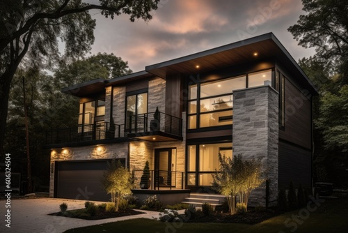 custom-built home with sleek and modern design, featuring a variety of smart home products, created with generative ai