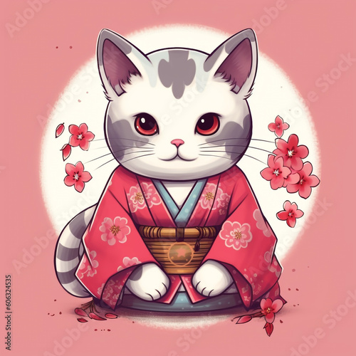 Cute Japanese Cat in Kimono photo