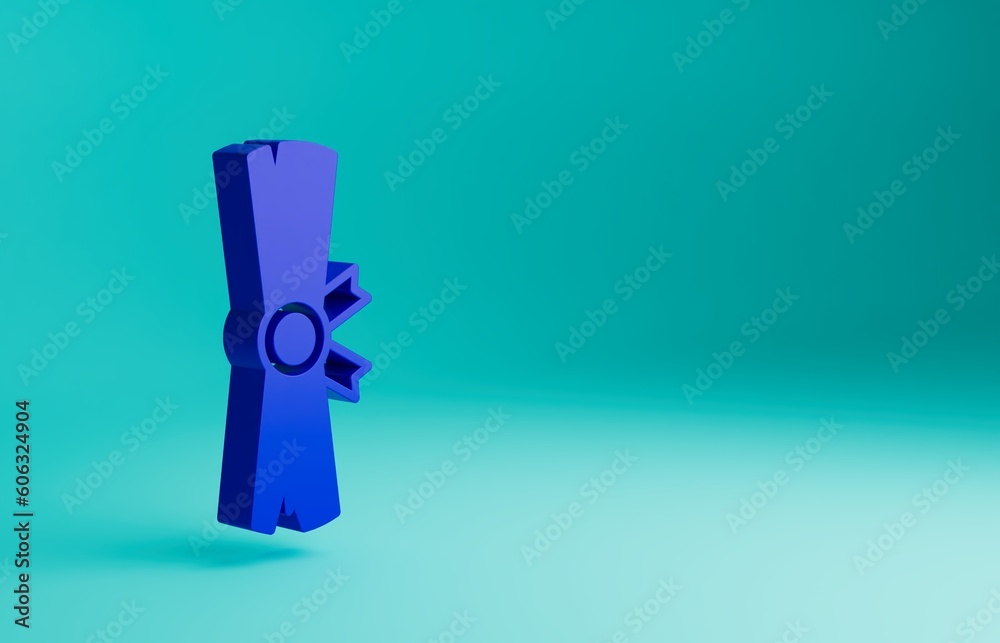 Blue Ancient papyrus scroll icon isolated on blue background. Parchment paper. Ancient Egypt symbol. Minimalism concept. 3D render illustration Blue Ancient papyrus scroll icon isolated on blue background. Parchment paper. Ancient Egypt symbol. Minimalism concept. 3D render illustration