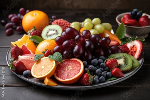 plate of fresh, juicy fruits for a boost of immunity, created with generative ai