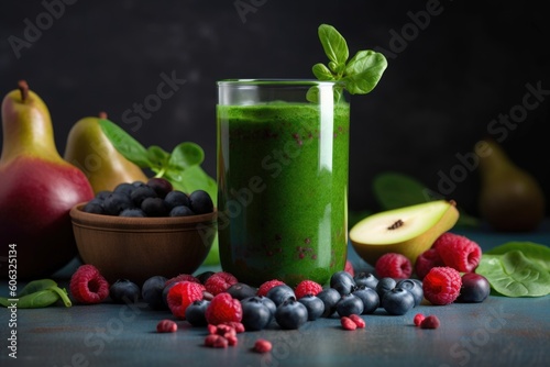 serving of antioxidant-rich smoothie, with ingredients like fruit and leafy greens, created with generative ai