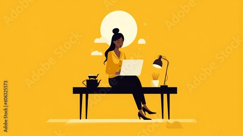 A Colorful Graphical Illustration of a Woman Working on a Computer Generative AI