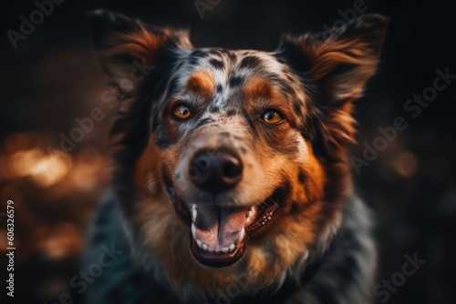 portrait of happy dog with tongue hanging out, eyes shining with happiness, created with generative ai