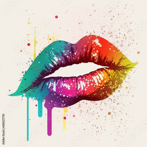 Open Mouth with Rainbow color paint flow Lips