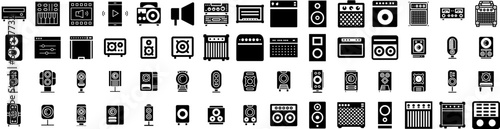 Set Of Amplifier Icons Isolated Silhouette Solid Icon With Volume, Music, Loud, Sound, Speaker, Equipment, Amplifier Infographic Simple Vector Illustration Logo photo