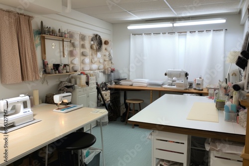 sewing room filled with projects in various stages of completion  created with generative ai