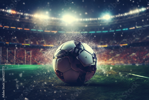 soccer_ball_in_a_stadium_with_lights_up_in_the_style © siripimon2525