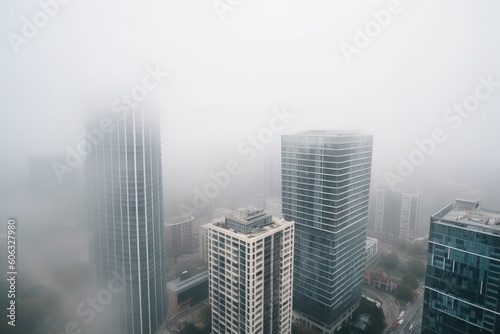high-rise buildings  modern architecture and towering skylines on a misty morning  created with generative ai
