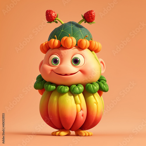 Cute Fruit Character for Kid, Cute Monster for Child, Cartoon Monster