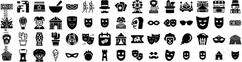 Set Of Carnival Icons Isolated Silhouette Solid Icon With Party, Event, Holiday, Carnival, Fun, Happy, Celebration Infographic Simple Vector Illustration Logo
