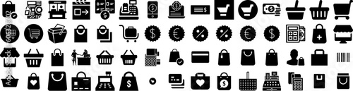 Set Of Checkout Icons Isolated Silhouette Solid Icon With Checkout, Supermarket, Retail, Store, Shop, Market, Customer Infographic Simple Vector Illustration Logo