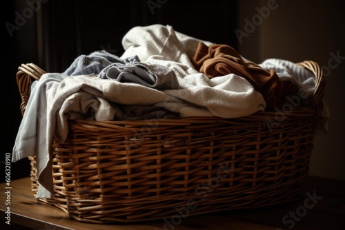 a basket of freshly washed and dried clothes, ready to be put away, created with generative ai