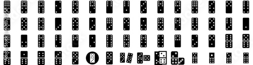 Set Of Domino Icons Isolated Silhouette Solid Icon With Strategy, Dominoes, Action, Domino, Block, Game, White Infographic Simple Vector Illustration Logo