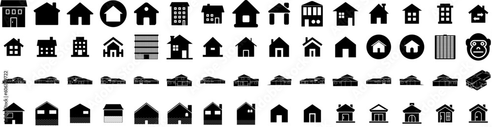 Set Of Dwelling Icons Isolated Silhouette Solid Icon With Real, Estate, Building, Home, Dwelling, House, Property Infographic Simple Vector Illustration Logo