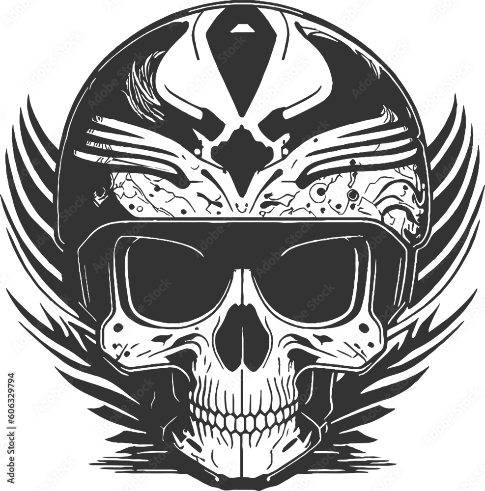 Fototapeta premium Motorcycle club skull emblem. Spiked helmet emblem for club or t-shirt design