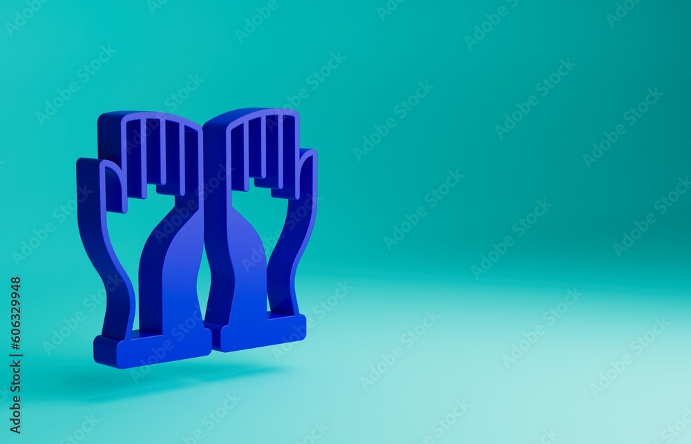 Obraz premium Blue Firefighter gloves icon isolated on blue background. Protect gloves icon. Minimalism concept. 3D render illustration