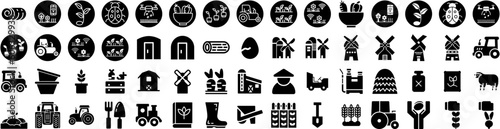 Set Of Farming Icons Isolated Silhouette Solid Icon With Field, Nature, Farming, Plant, Agriculture, Farm, Green Infographic Simple Vector Illustration Logo