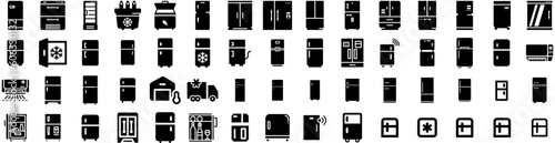 Set Of Freezer Icons Isolated Silhouette Solid Icon With Cold, Refrigerator, Freezer, Freeze, Food, Kitchen, Fridge Infographic Simple Vector Illustration Logo