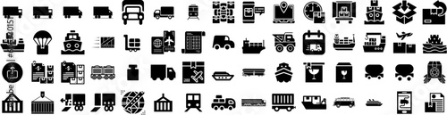 Set Of Freight Icons Isolated Silhouette Solid Icon With Freight, Transportation, Business, Transport, Shipping, Delivery, Cargo Infographic Simple Vector Illustration Logo