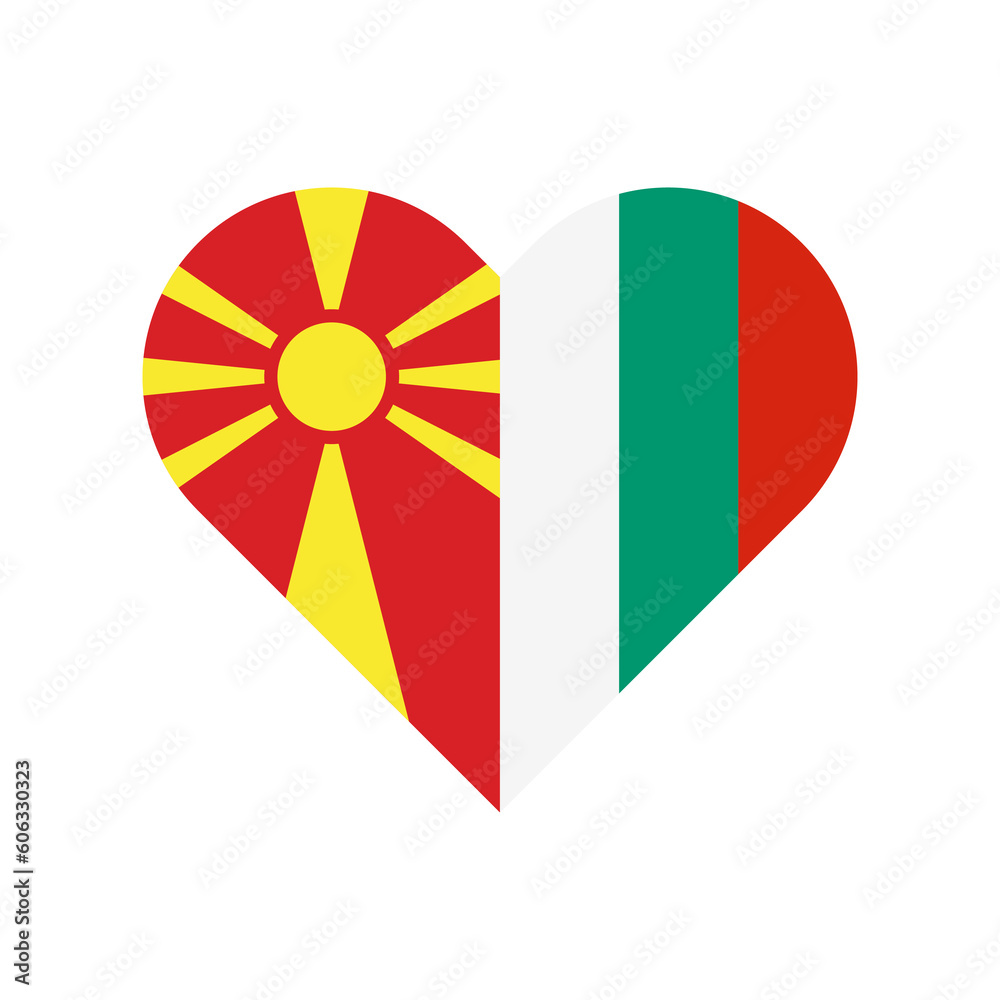 unity concept. heart shape icon of north macedonia and bulgaria flags. vector illustration isolated on white background