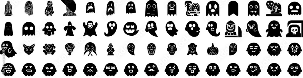 Set Of Ghost Icons Isolated Silhouette Solid Icon With Fear, Scary, Halloween, Horror, Ghost, White, Spooky Infographic Simple Vector Illustration Logo Set Of Ghost Icons Isolated Silhouette Solid Icon With Fear, Scary, Halloween, Horror, Ghost, White, Spooky Infographic Simple Vector Illustration Logo