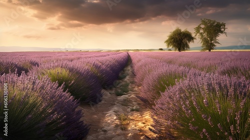 beautiful lavender field with beautiful lights