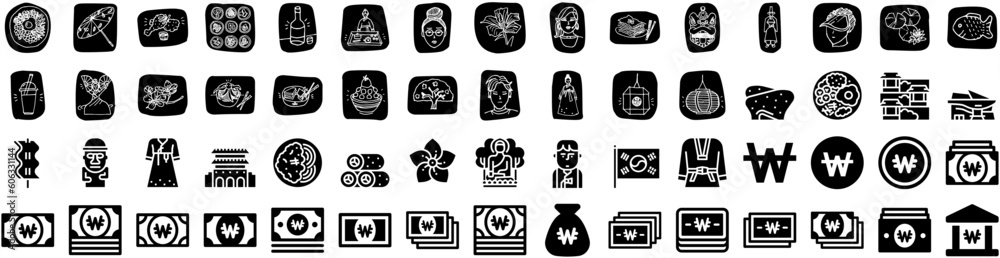 Set Of Korea Icons Isolated Silhouette Solid Icon With Illustration, Korea, Background, Graphic, Design, Holiday, Vector Infographic Simple Vector Illustration Logo