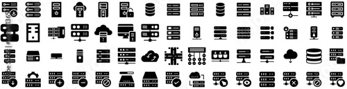 Set Of Mainframe Icons Isolated Silhouette Solid Icon With Data, Information, Network, Server, Technology, Mainframe, Computer Infographic Simple Vector Illustration Logo