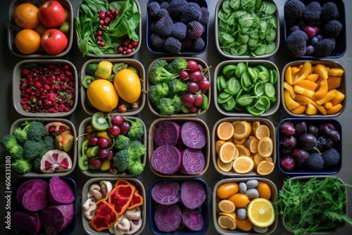 a variety of colorful fruits and vegetables for meal prep, created with generative ai © Natalia