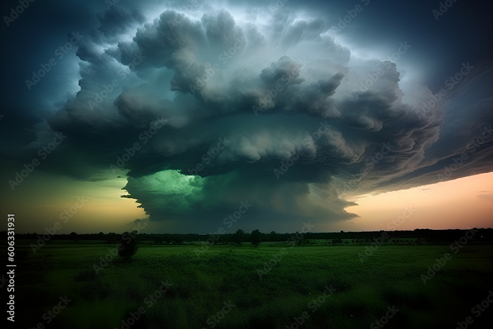 A natural phenomenon in beautiful light: imposing thunderclouds, Generative AI