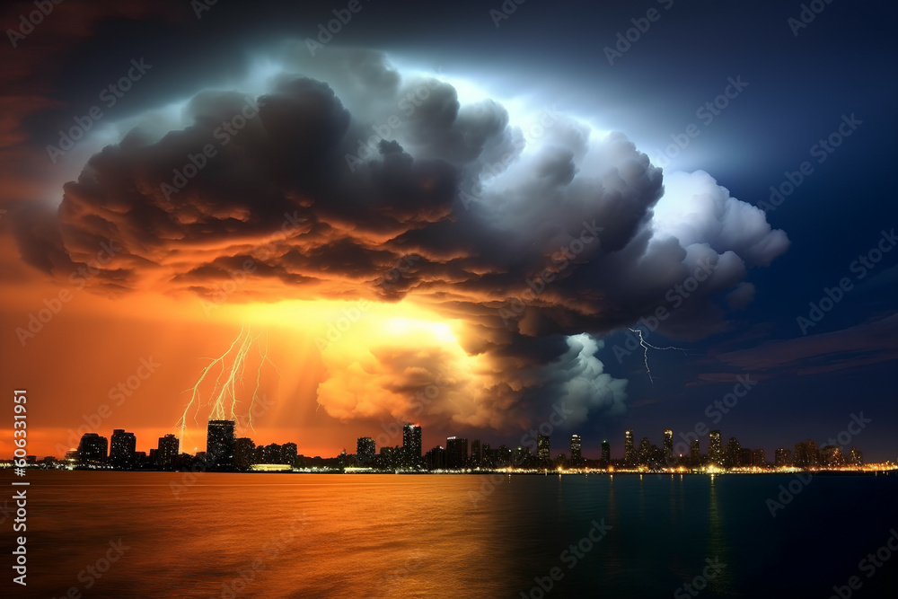 A natural phenomenon in beautiful light: imposing thunderclouds, Generative AI