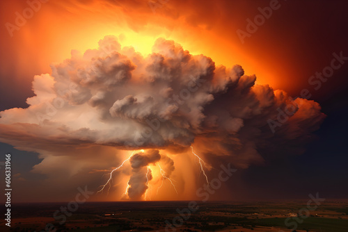 A natural phenomenon in beautiful light  imposing thunderclouds  Generative AI