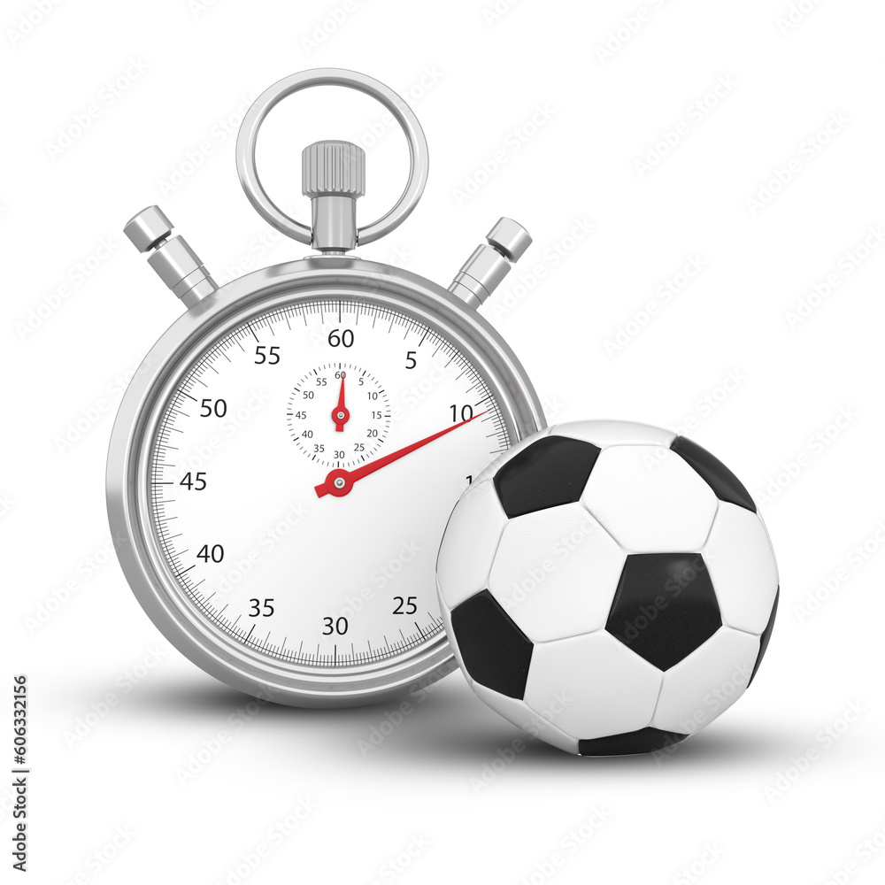 3D Rendering Soccer Ball And Silver Stopwatch Isolated On Transparent Background, PNG File Add 3D Rendering Soccer Ball And Silver Stopwatch Isolated On Transparent Background, PNG File Add