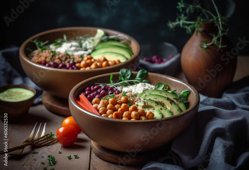  vegan bowls with chickpeas and avocado