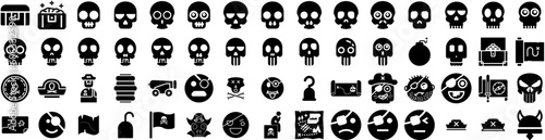 Set Of Pirate Icons Isolated Silhouette Solid Icon With Illustration, Pirate, Flag, Adventure, Ship, Vector, Sea Infographic Simple Vector Illustration Logo