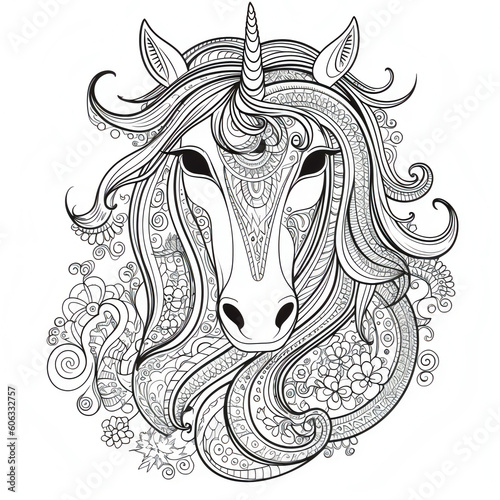 Unicorn with mandala-style patterns and floral decorations   © Sara