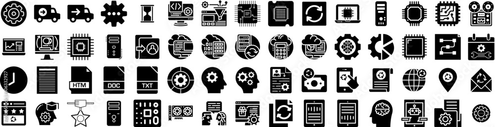 Set Of Processing Icons Isolated Silhouette Solid Icon With Management, Concept, Process, Business, Diagram, Strategy, Finance Infographic Simple Vector Illustration Logo Set Of Processing Icons Isolated Silhouette Solid Icon With Management, Concept, Process, Business, Diagram, Strategy, Finance Infographic Simple Vector Illustration Logo