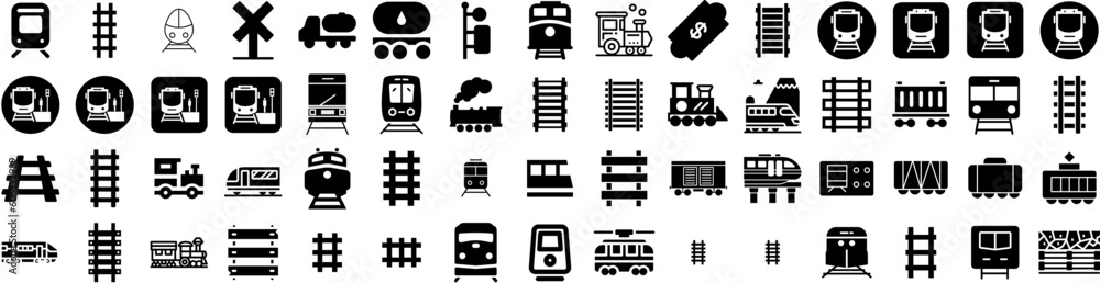 Set Of Railroad Icons Isolated Silhouette Solid Icon With Railway, Railroad, Road, Travel, Transportation, Rail, Train Infographic Simple Vector Illustration Logo Set Of Railroad Icons Isolated Silhouette Solid Icon With Railway, Railroad, Road, Travel, Transportation, Rail, Train Infographic Simple Vector Illustration Logo