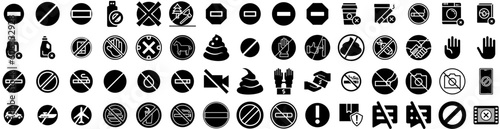 Set Of Prohibition Icons Isolated Silhouette Solid Icon With Icon, Symbol, Prohibited, Stop, No, Sign, Forbidden Infographic Simple Vector Illustration Logo