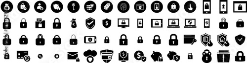Set Of Protected Icons Isolated Silhouette Solid Icon With Concept, Shield, Protection, Technology, Secure, Safety, Protect Infographic Simple Vector Illustration Logo