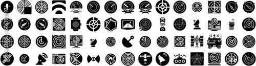 Set Of Radar Icons Isolated Silhouette Solid Icon With System, Scan, Radar, Graphic, Vector, Background, Circle Infographic Simple Vector Illustration Logo