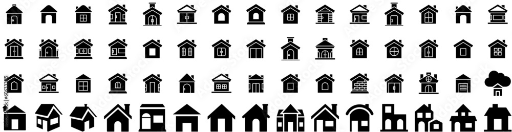 Set Of Residence Icons Isolated Silhouette Solid Icon With Real, Building, Property, House, Residence, Home, Architecture Infographic Simple Vector Illustration Logo