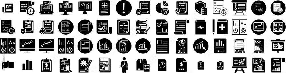 Set Of Report Icons Isolated Silhouette Solid Icon With Report, Data, Business, Chart, Analysis, Finance, Financial Infographic Simple Vector Illustration Logo Set Of Report Icons Isolated Silhouette Solid Icon With Report, Data, Business, Chart, Analysis, Finance, Financial Infographic Simple Vector Illustration Logo