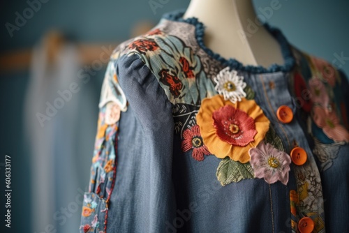 upcycling clothes into unique and statement pieces, such as dresses with applique or embroidery, created with generative ai © Natalia