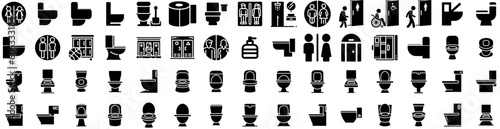 Set Of Restroom Icons Isolated Silhouette Solid Icon With Wc, Room, Restroom, Male, Washroom, Toilet, Bathroom Infographic Simple Vector Illustration Logo
