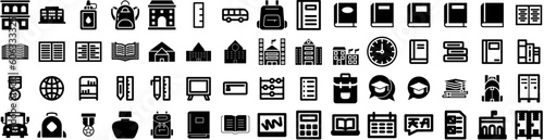 Set Of School Icons Isolated Silhouette Solid Icon With Back, Education, Study, Student, School, Concept, Book Infographic Simple Vector Illustration Logo