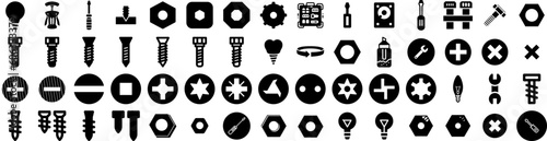 Set Of Screw Icons Isolated Silhouette Solid Icon With Steel, Hardware, Screw, Isolated, Bolt, Construction, Metal Infographic Simple Vector Illustration Logo