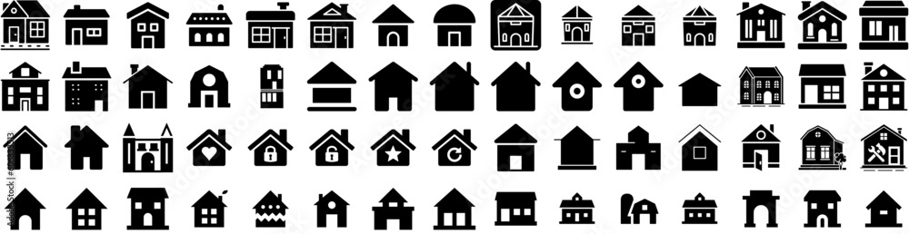 Set Of Shack Icons Isolated Silhouette Solid Icon With House, Vector, Home, Wooden, Travel, Shack, Summer Infographic Simple Vector Illustration Logo